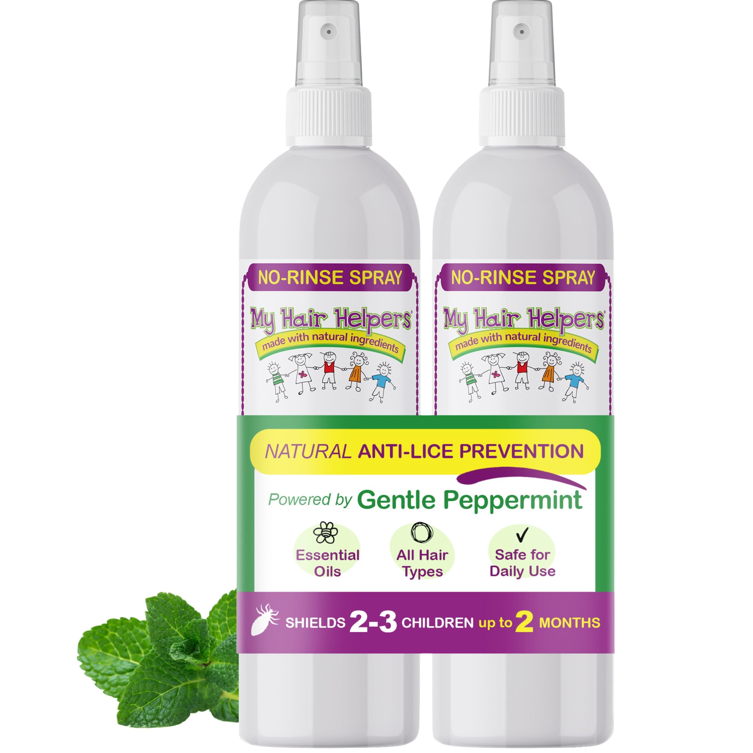 MY HAIR HELPERS Mint Lice Prevention Spray – 2x16oz, 2-Month Supply for 2–3 Kids