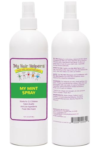 MY HAIR HELPERS Mint Lice Prevention Spray – 2x16oz, 2-Month Supply for 2–3 Kids