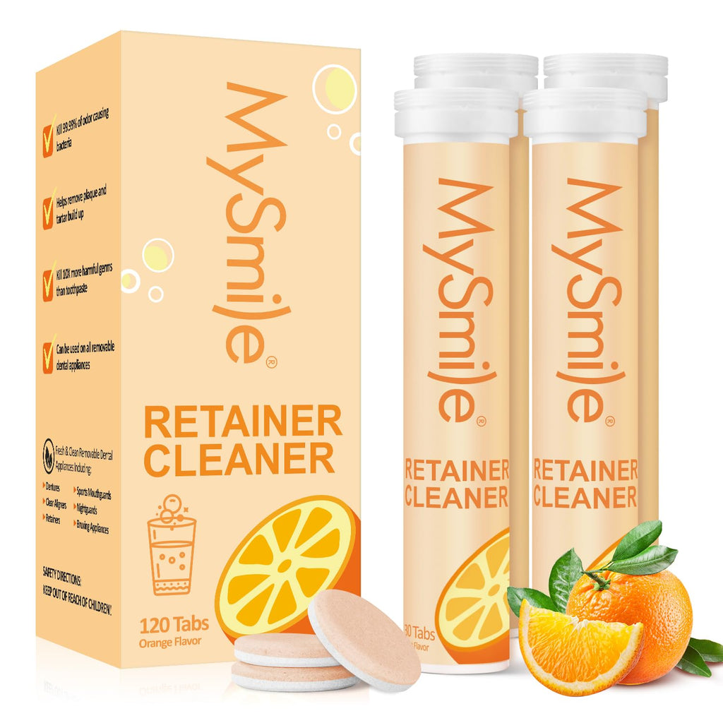 MySmile Retainer Cleaner - 120 Tablets for Aligners & Mouth Guards (Orange)
