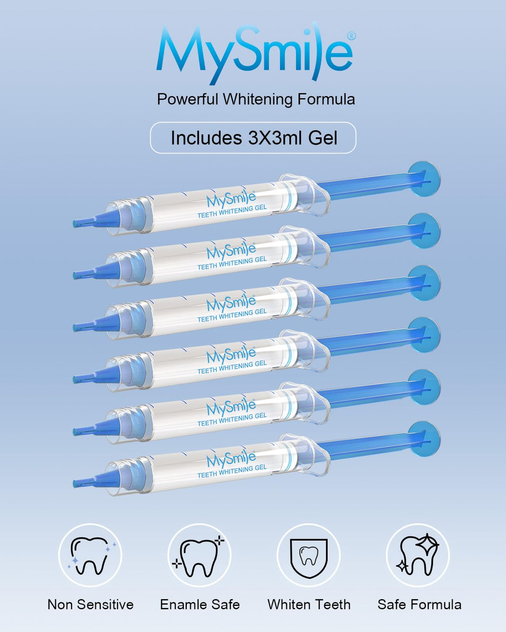 MySmile Teeth Whitening Gel Refills Pack – 6 Non-Sensitive, 10-Min Whitening