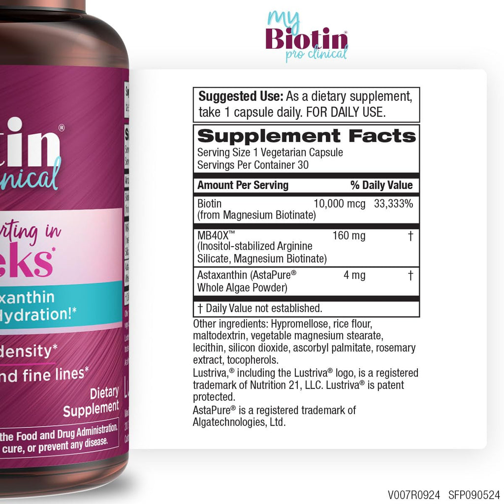 Purity Products MyBiotin ProClinical – 40x Soluble Biotin for Hair, Skin & Nails | 30 Veg Capsules
