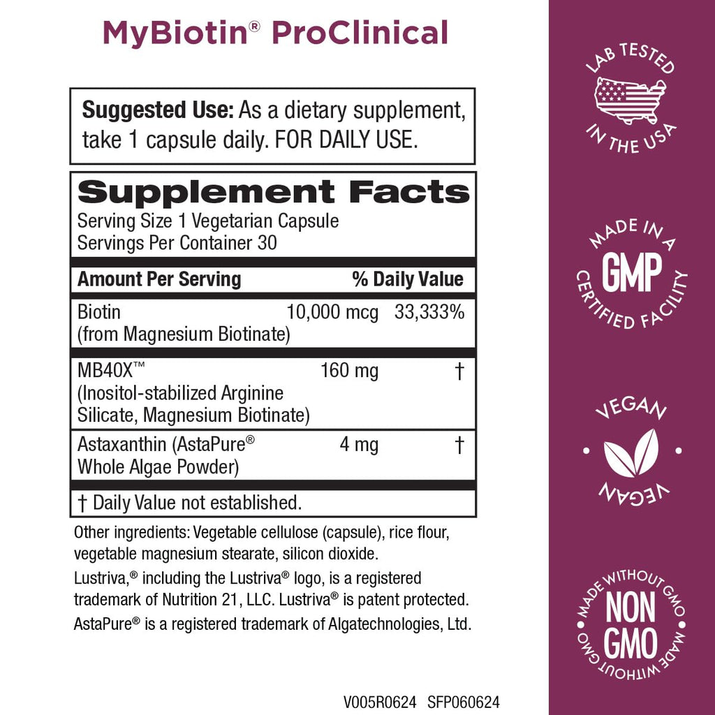 Purity Products MyBiotin ProClinical – Thicker Hair in Weeks, Smoother Skin | 90 Veg Capsules