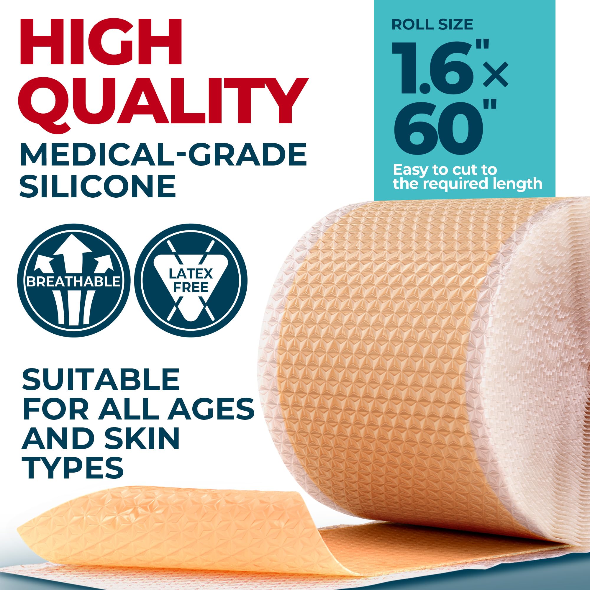 MYHELP Medical Grade Silicone Scar Tape – 1.6”x60” Reusable Scar Sheets for Surgical, Keloid & Burn Scars