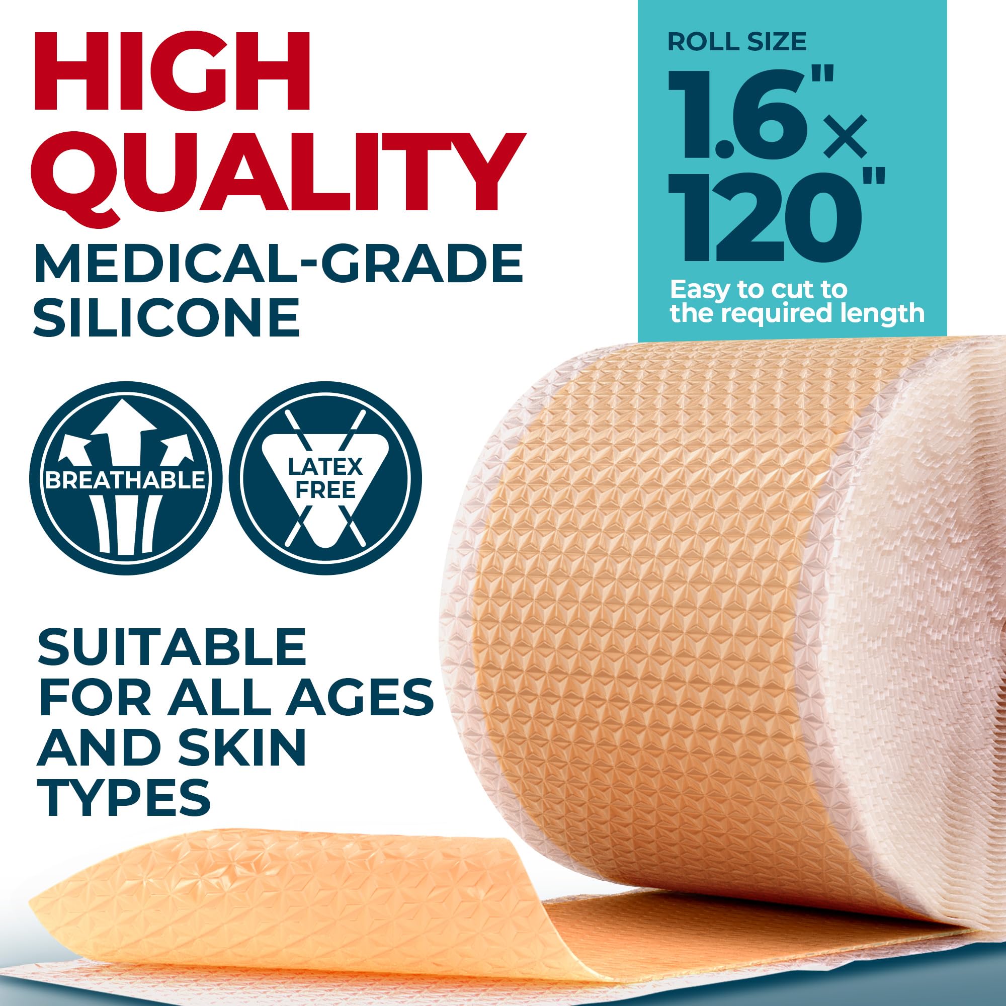 MYHELP Medical Grade Silicone Scar Tape – 1.6in x 120in | Visible Difference on Surgical & Keloid Scars