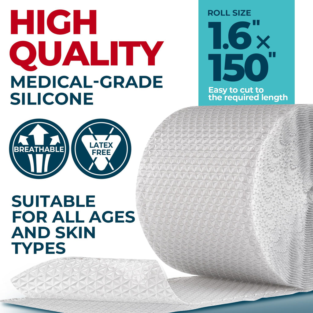 MYHELP Medical Grade Silicone Scar Tape - Transparent 1.6”x150”