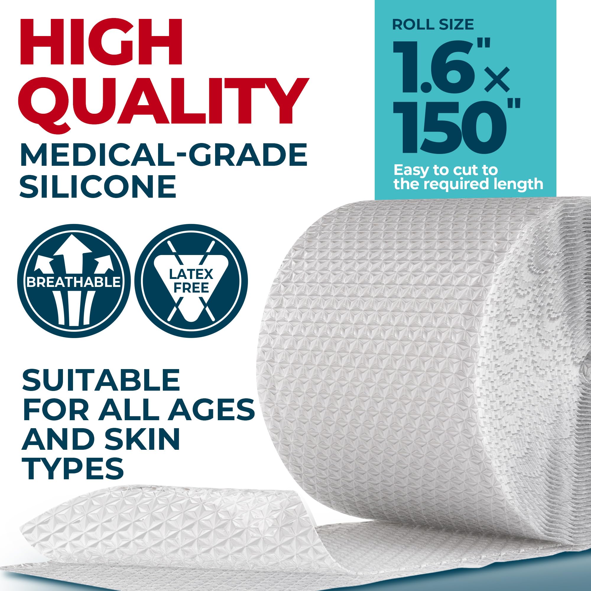 MYHELP Medical Grade Silicone Scar Tape - Transparent 1.6”x150”