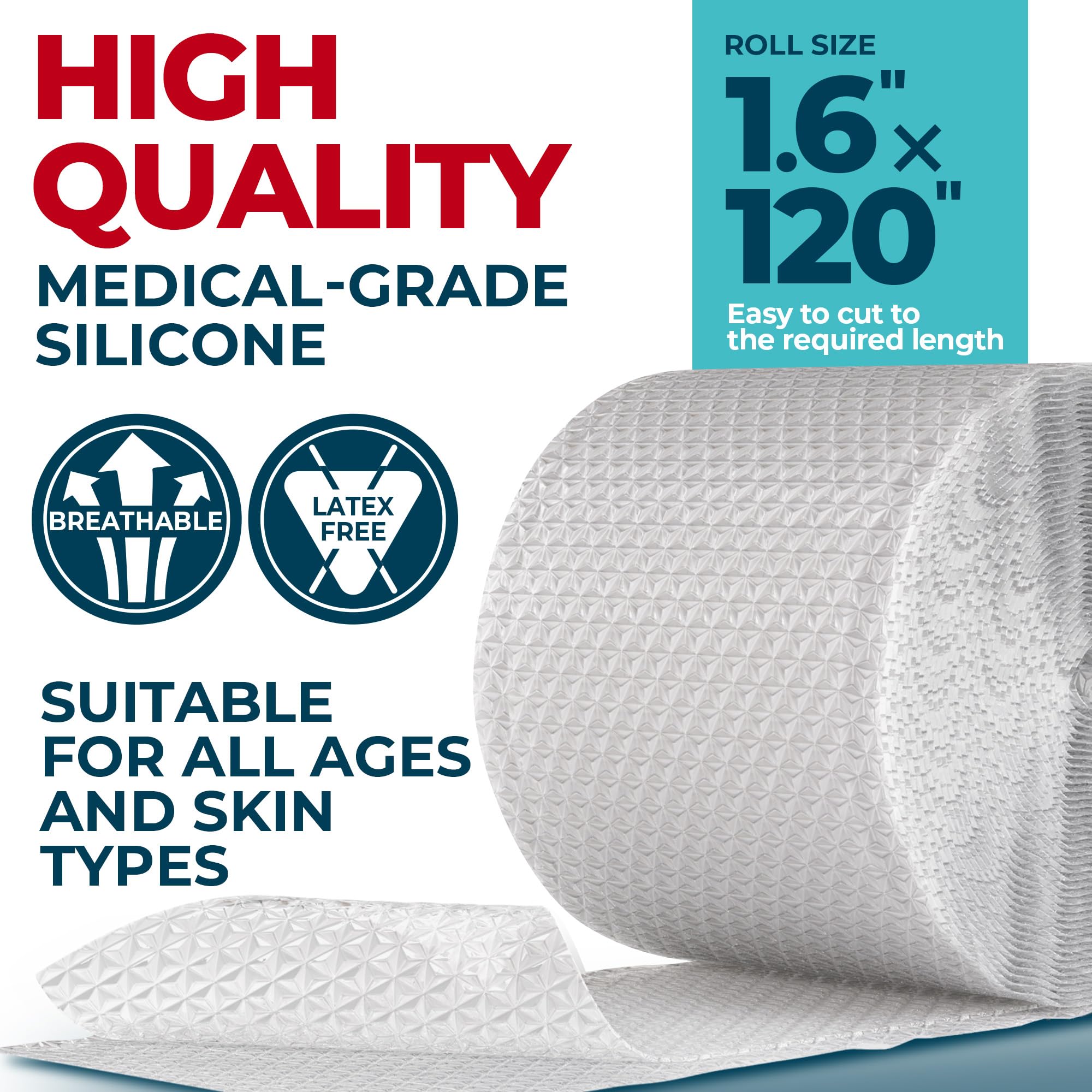 MYHELP Medical Grade Silicone Scar Tape - Transparent 1.6in x 120in for Surgical & Keloid Scars