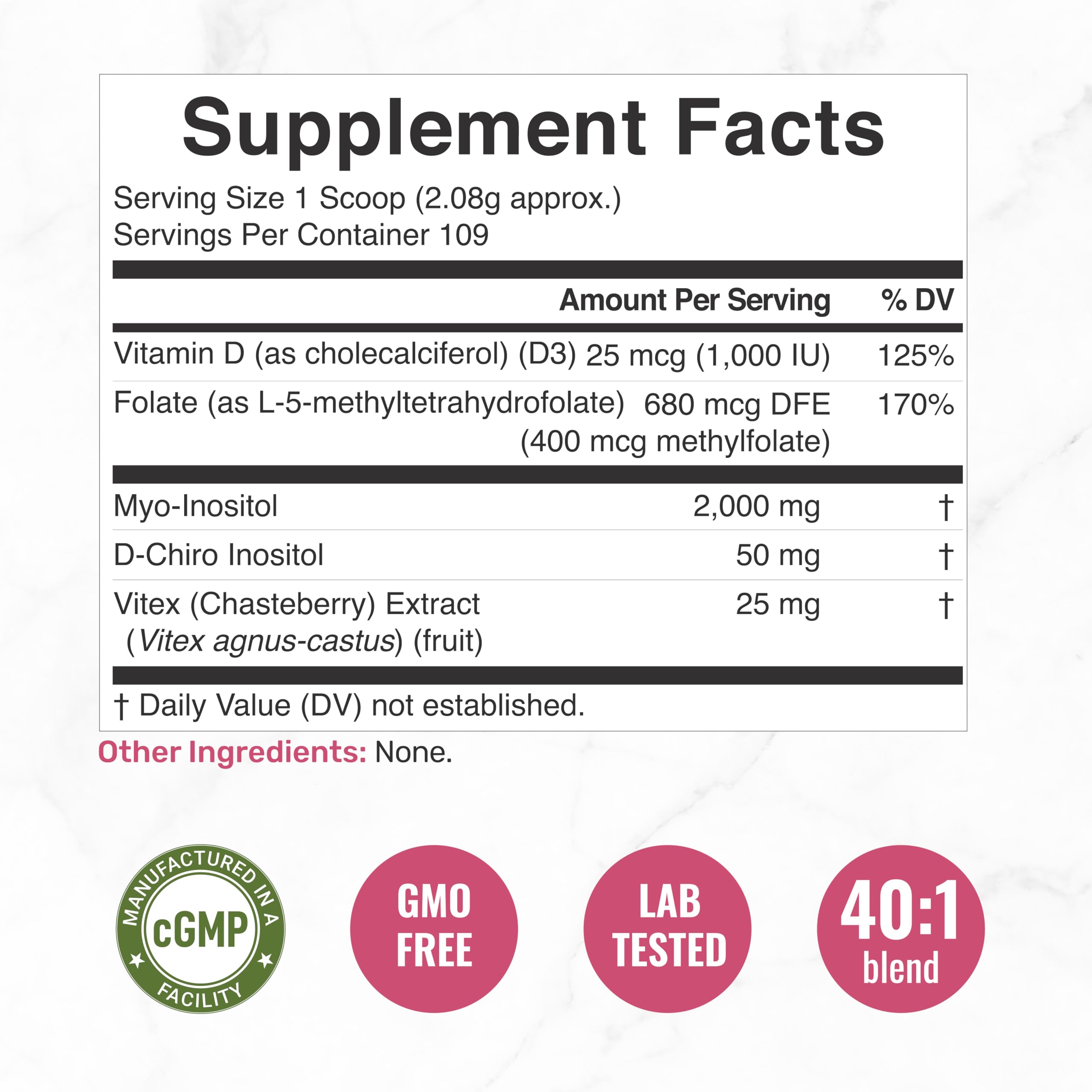40:1 Myo-Inositol & D-Chiro Inositol for Women – 8oz Non-GMO (109 Servings)