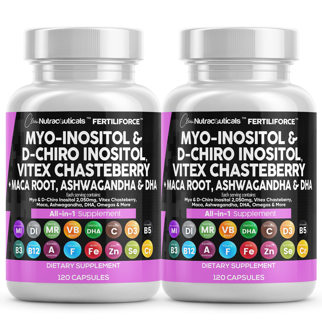 Myo-Inositol & D-Chiro Inositol 2050mg (40:1) Prenatal Vitamins – Ashwagandha, Maca, Vitex, Iron, DHA, Folic Acid, DIM Zinc - 2-Pack