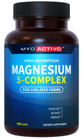 MyoActivo 5-in-1 Magnesium Complex – High-Absorption Chelated Magnesium Glycinate, Malate, Citrate, Taurate & Aspartate | 120 Capsules