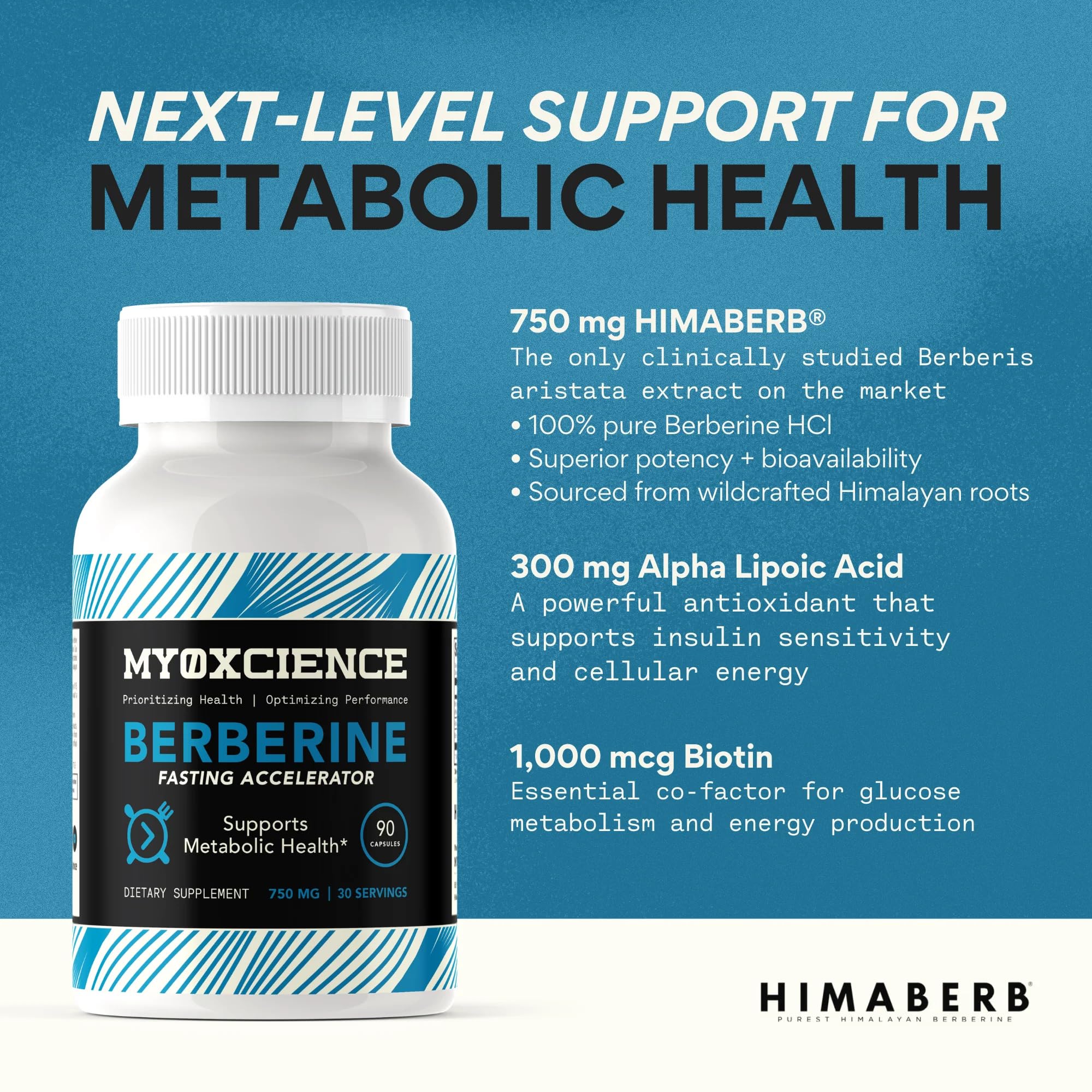 MYOXCIENCE Berberine Fasting Accelerator | Himaberb Berberine HCl + ALA & Biotin - 90 Capsules