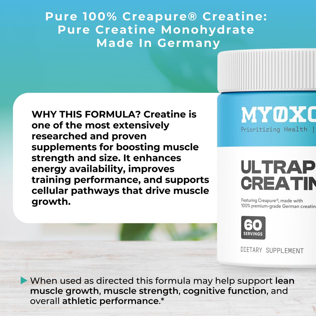 MYOXCIENCE Creapure® Creatine Monohydrate | Supports Strength, Muscle Mass & Cognition | Unflavored 60 Servings