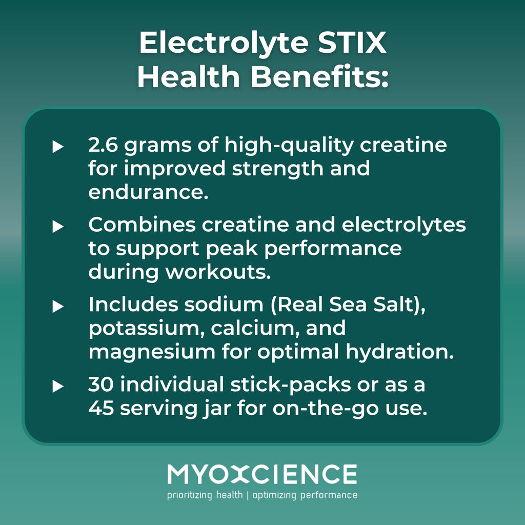 MYOXCIENCE Electrolyte STIX | Creatine Electrolyte Powder for Hydration & Recovery (Unflavored, 30 ct)