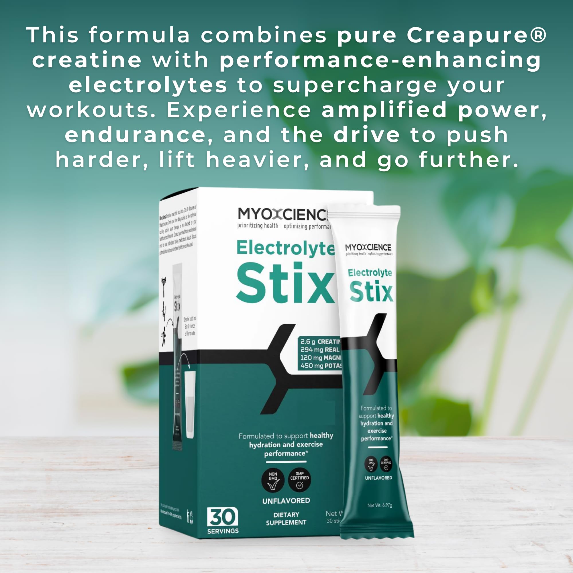 MYOXCIENCE Electrolyte STIX | Creatine Electrolyte Powder for Hydration & Recovery (Unflavored, 30 ct)