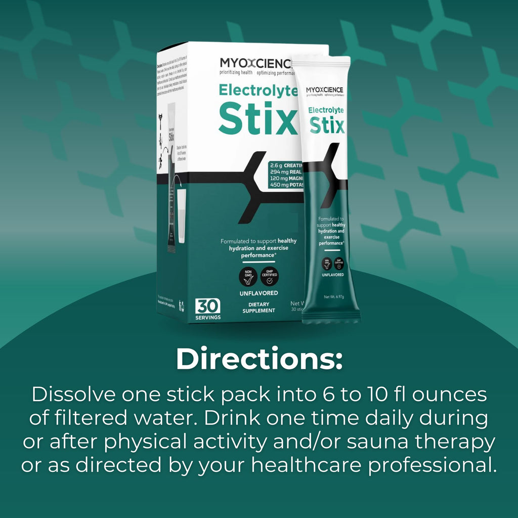 MYOXCIENCE Electrolyte STIX | Creatine Electrolyte Powder for Hydration & Recovery (Unflavored, 30 ct)