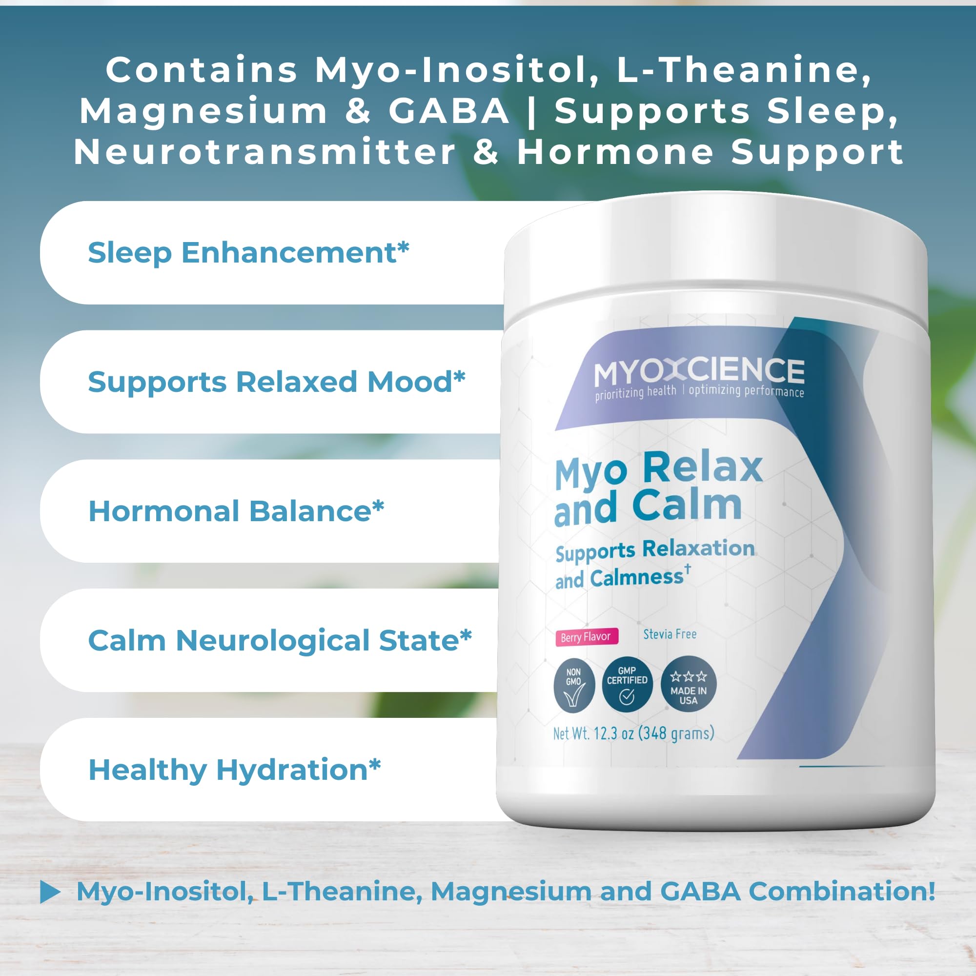 MYOXCIENCE Myo Relax & Calm | Sleep & Mood Support with Myo-Inositol, L-Theanine, Taurine, Magnesium & GABA | Berry Flavor | 60 Servings