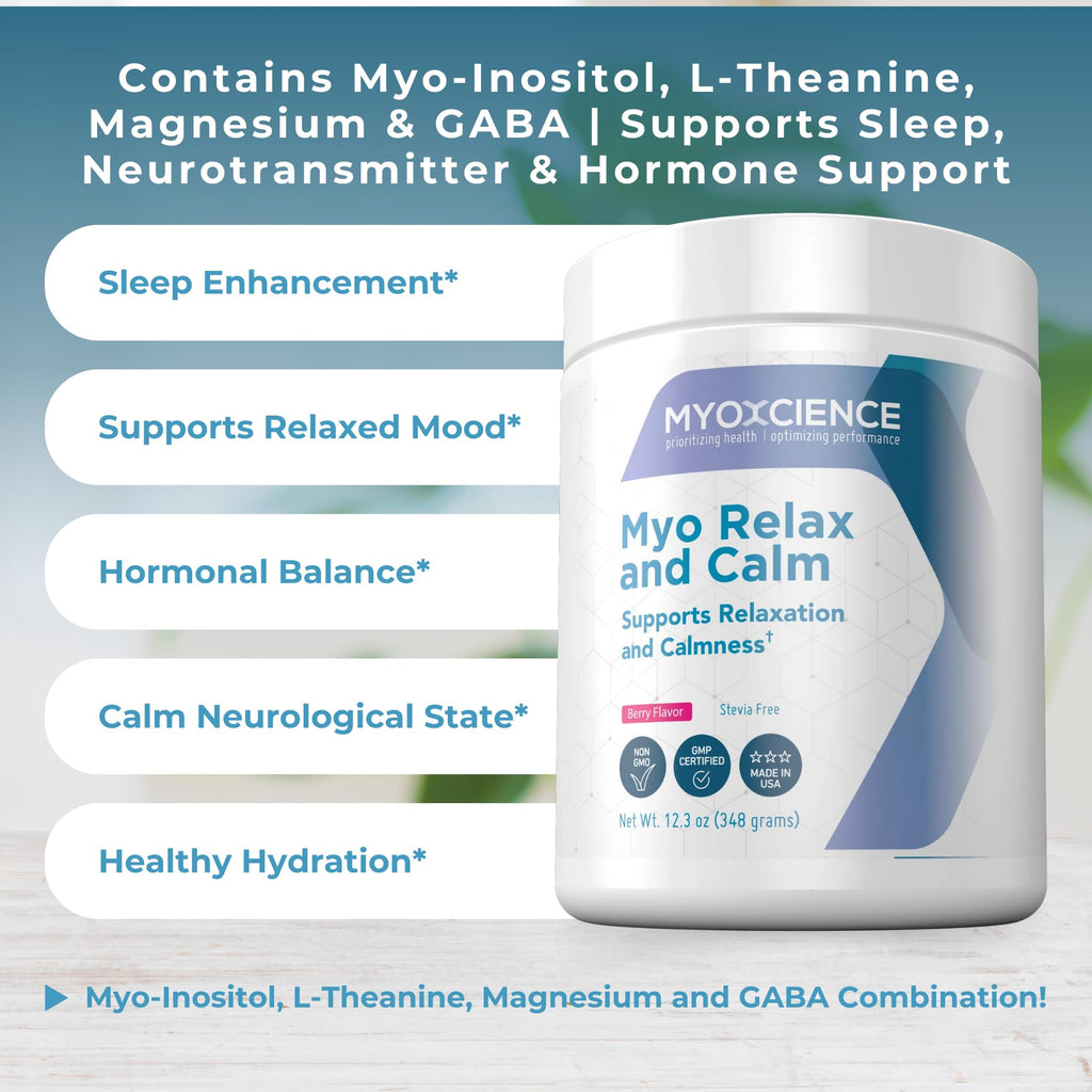 MYOXCIENCE Myo Relax & Calm | Sleep & Mood Support with Myo-Inositol, L-Theanine, Taurine, Magnesium & GABA | Berry Flavor | 60 Servings