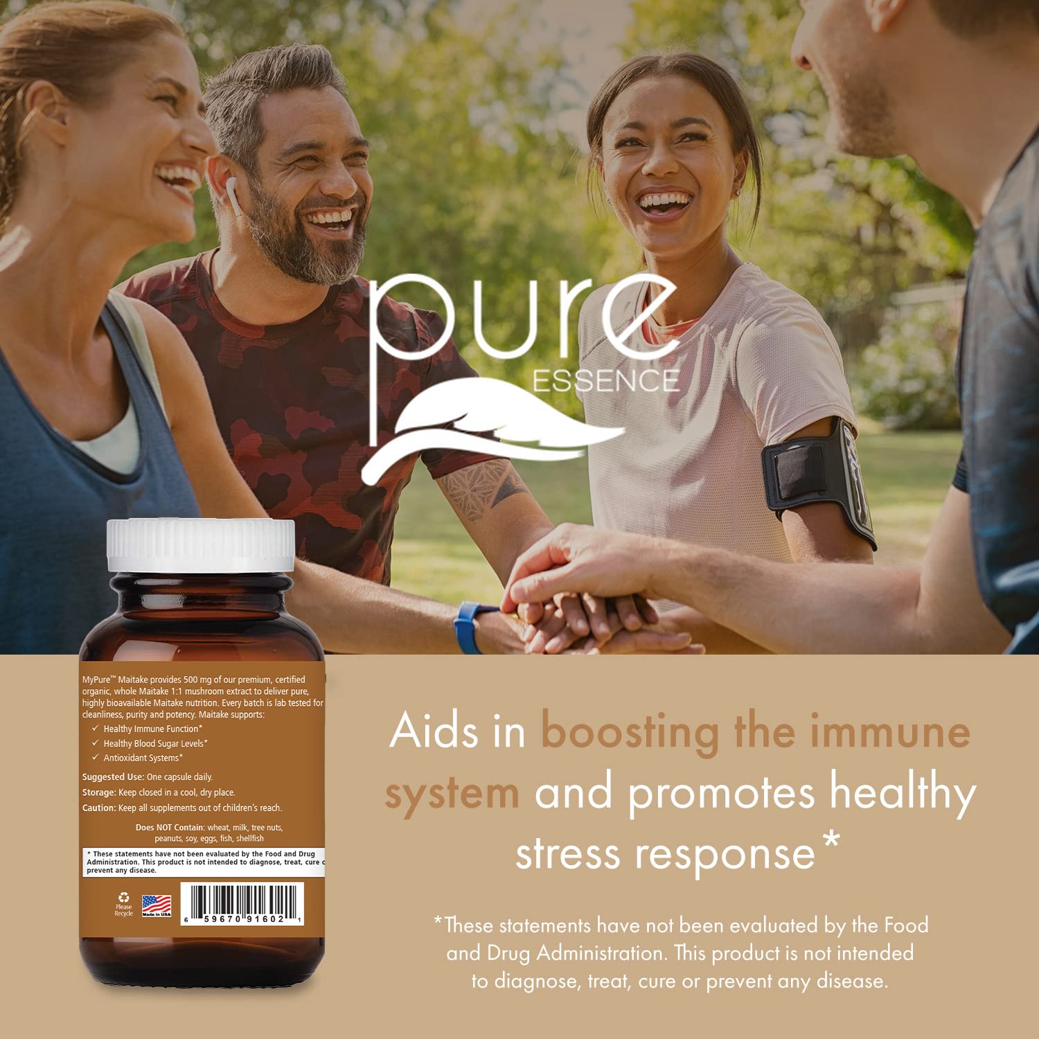 PURE ESSENCE LABS MyPure Maitake Mushrooms - Concentrated Maitake Mushroom Powder Supplement for Immune System Support, Stress Relief, Build Energy, Strength Booster for Men & Women - 2 Month Supply