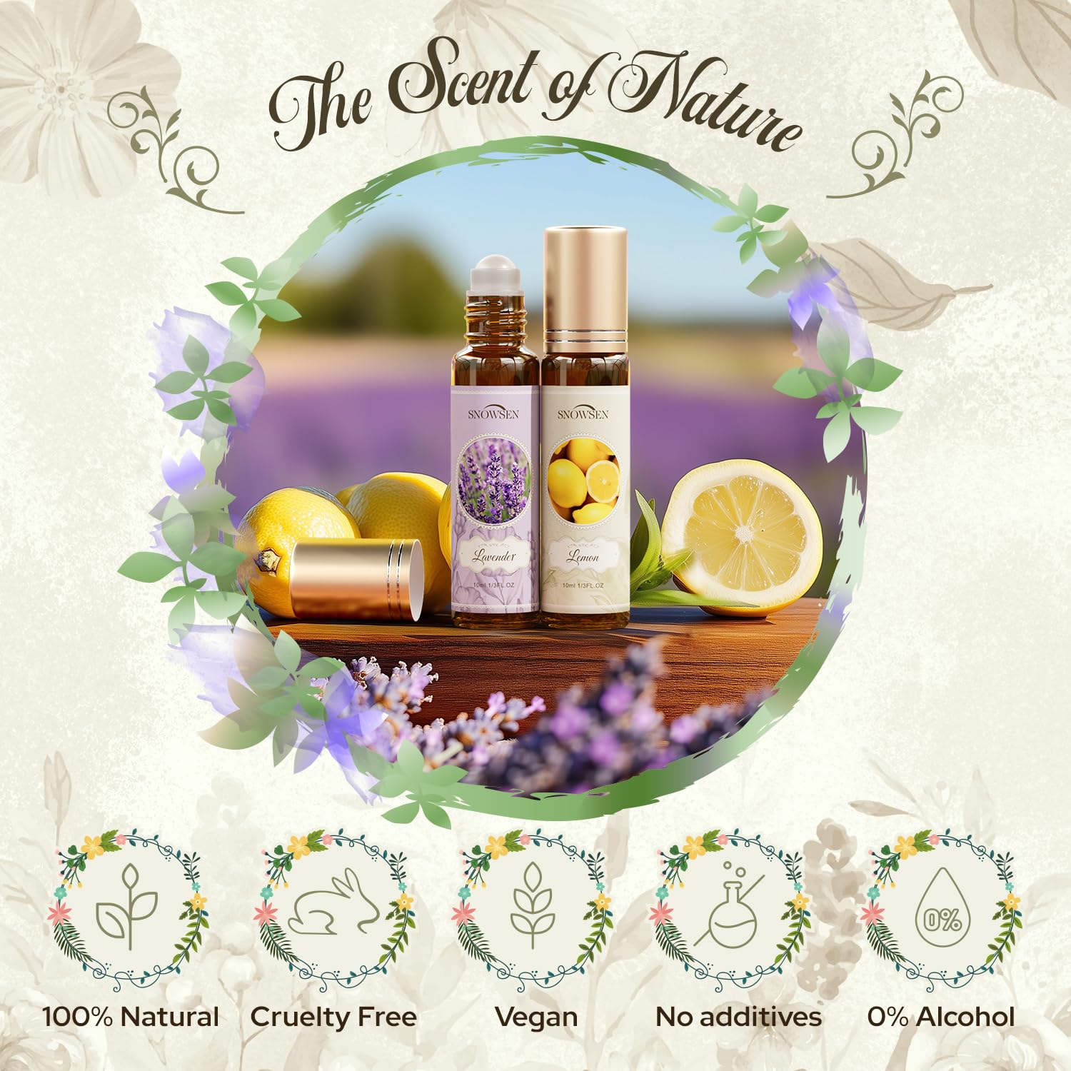 Essential Oils Roll-On Set – 6x10ml Aromatherapy Oils (Lavender, Peppermint, Frankincense, Eucalyptus, Lemon, Myrrh)