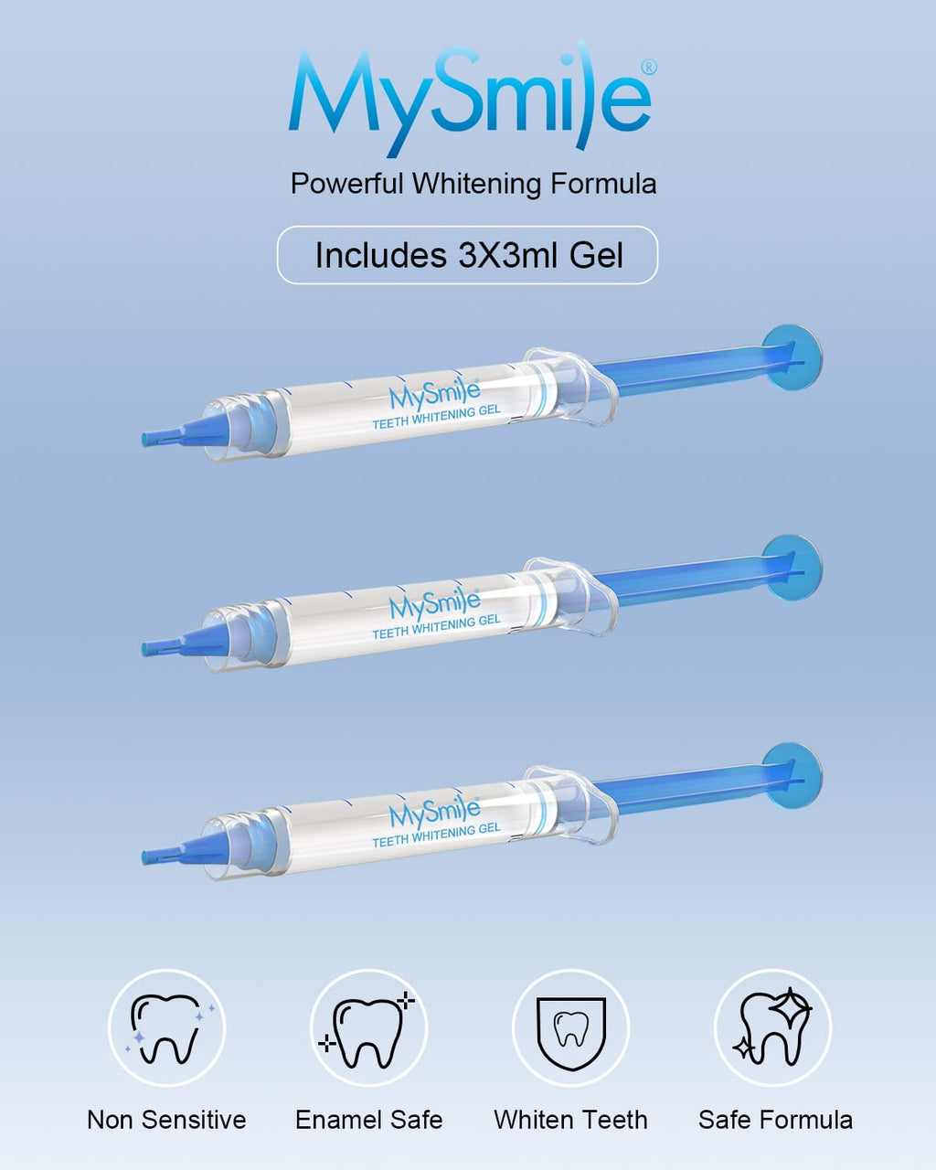 MySmile Teeth Whitening Gel Pen Refill Pack – 3 Non-Sensitive Pens, Deluxe Home Whitening, 10-Min Results