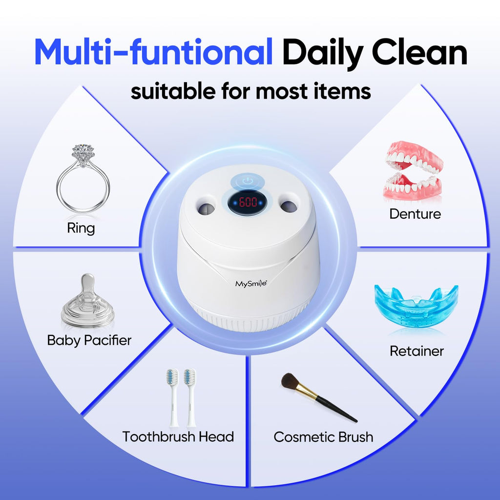 MySmile Dental Ultrasonic Retainer Cleaner – 45kHz 200ml, UV Light, Portable for Aligner & Mouth Guard
