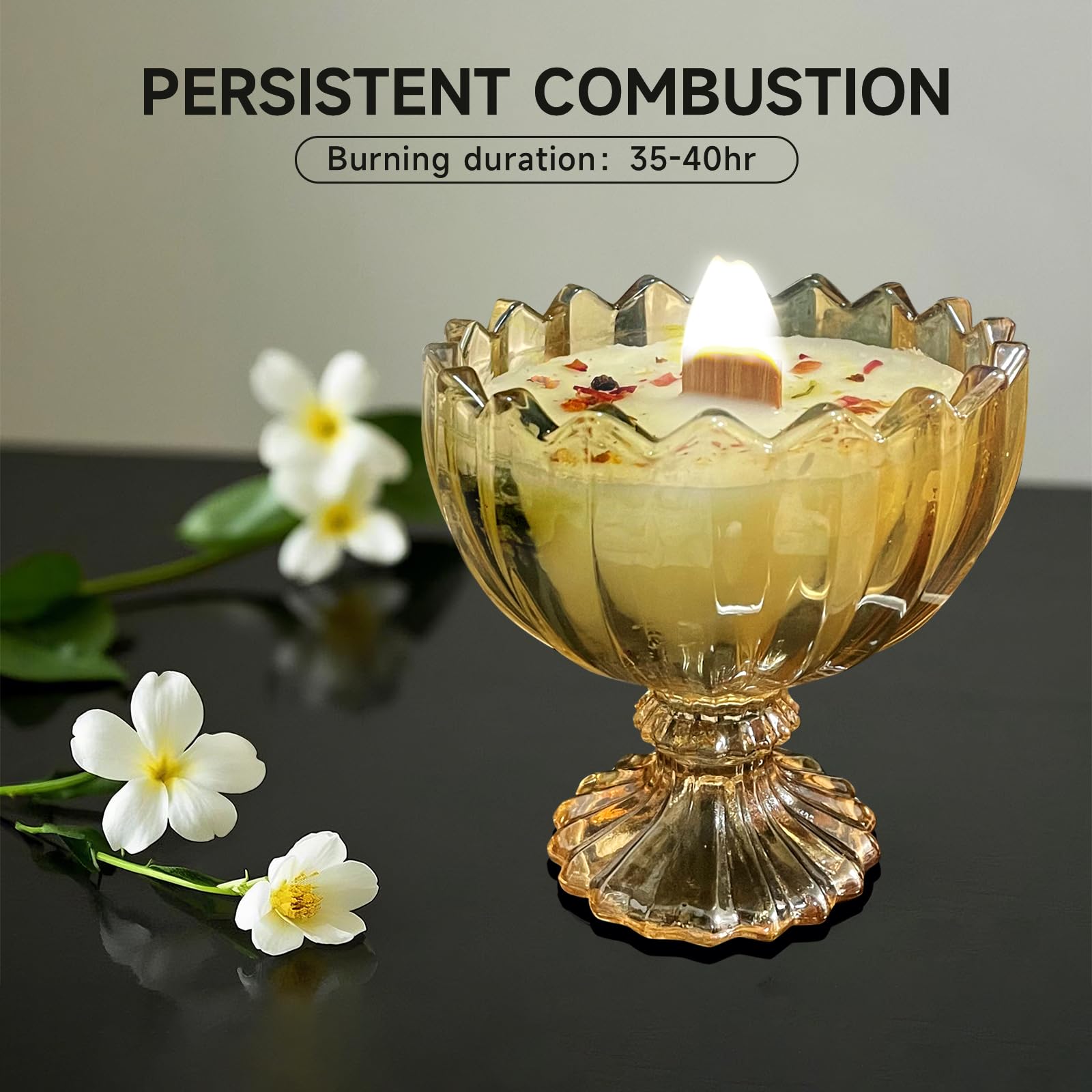 MY ZORAHOME Amber Petal Bowl Soy Wax Jasmine Candle | 6oz, 35h Aromatherapy Jar