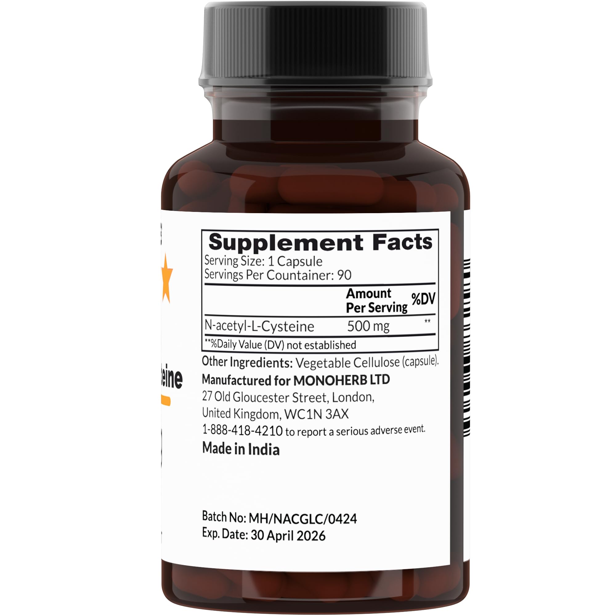 N-Acetyl-L-Cysteine (NAC) 500 mg – 90 Veg Capsules