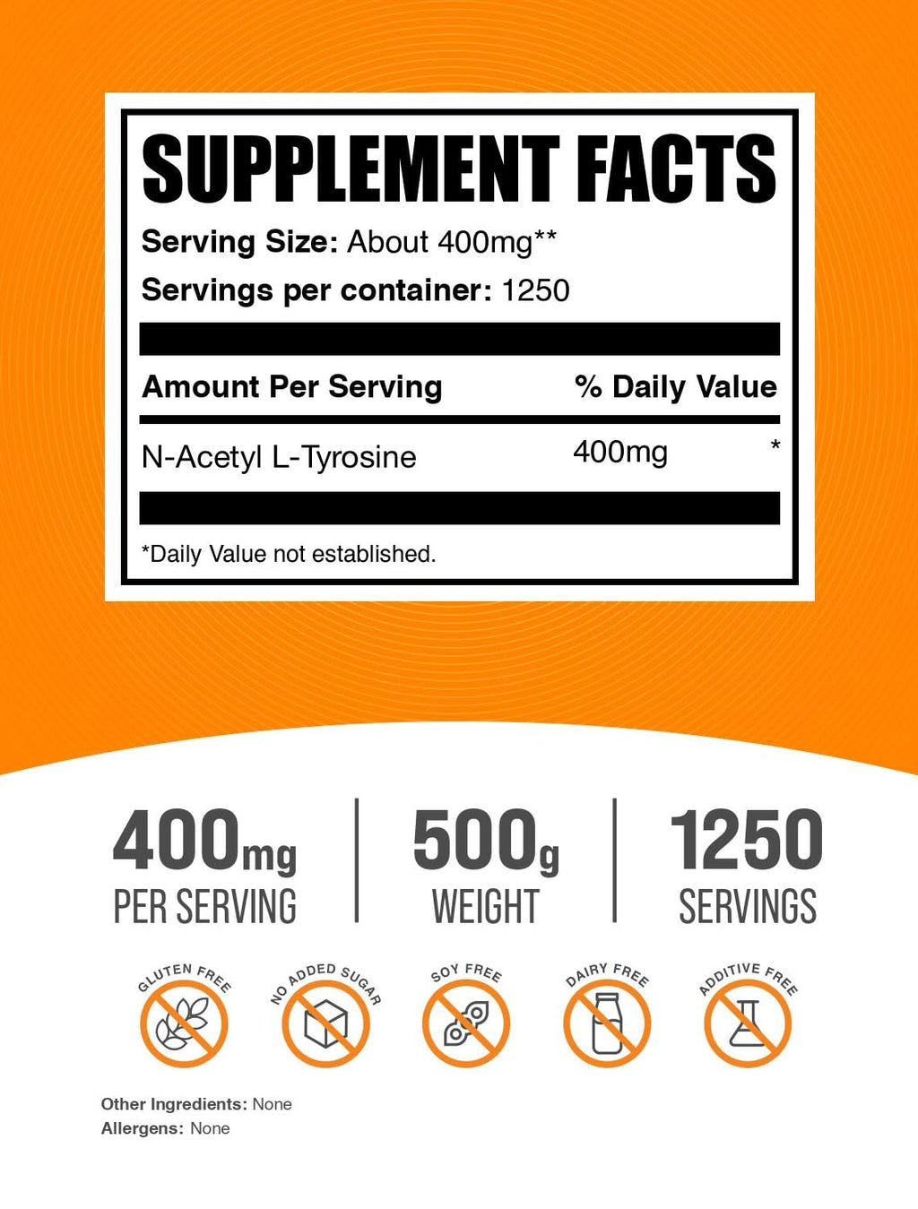 N-Acetyl L-Tyrosine Powder 500g – 400 mg per Serving – Unflavored & Gluten Free | BulkSupplements