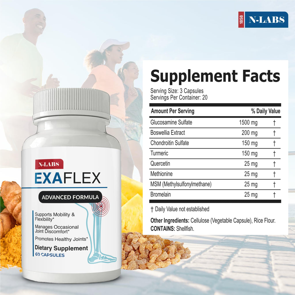 N-Labs ExaFlex Glucosamine Chondroitin MSM Capsules | Joint Support – Made in USA