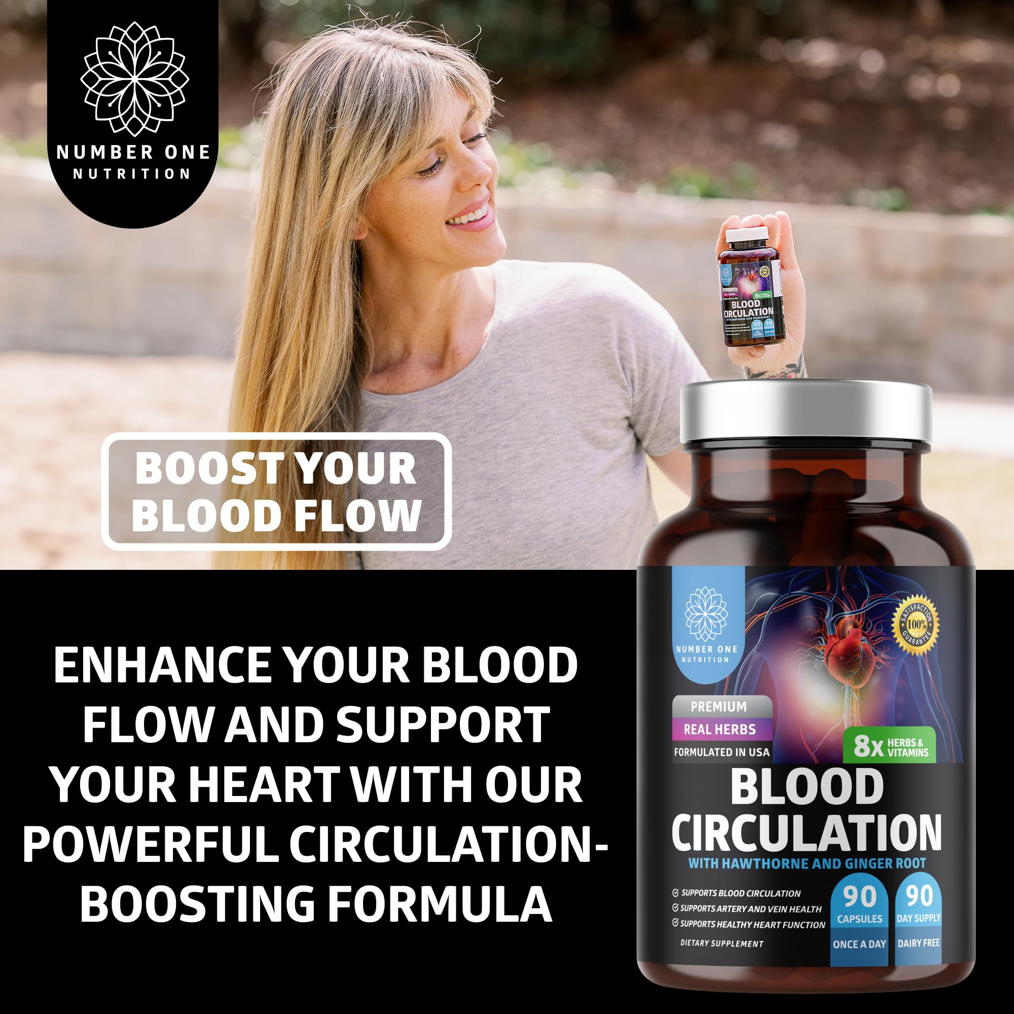 Number One Nutrition Blood Circulation Supplement for Women & Men – 90 Caps