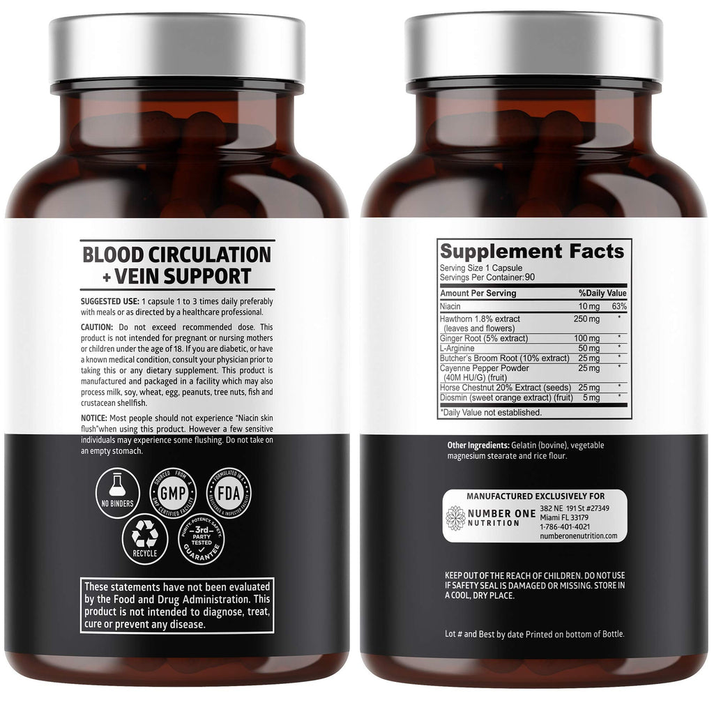 Number One Nutrition Blood Circulation Supplement for Women & Men – 90 Caps
