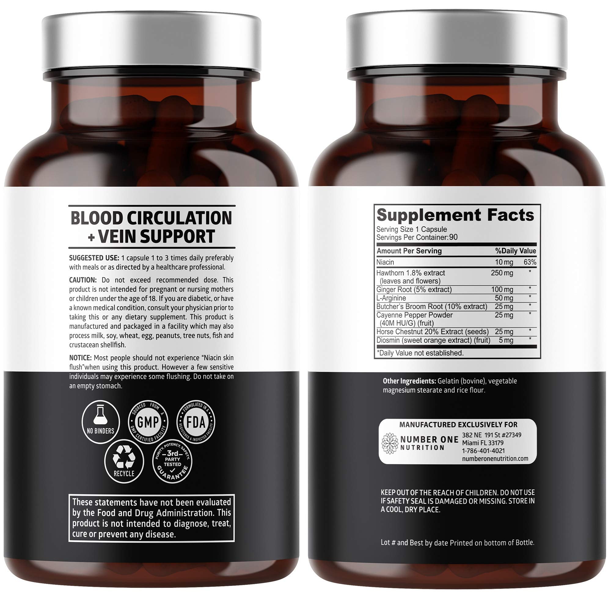 Number One Nutrition Blood Circulation Supplement for Women & Men – 90 Caps
