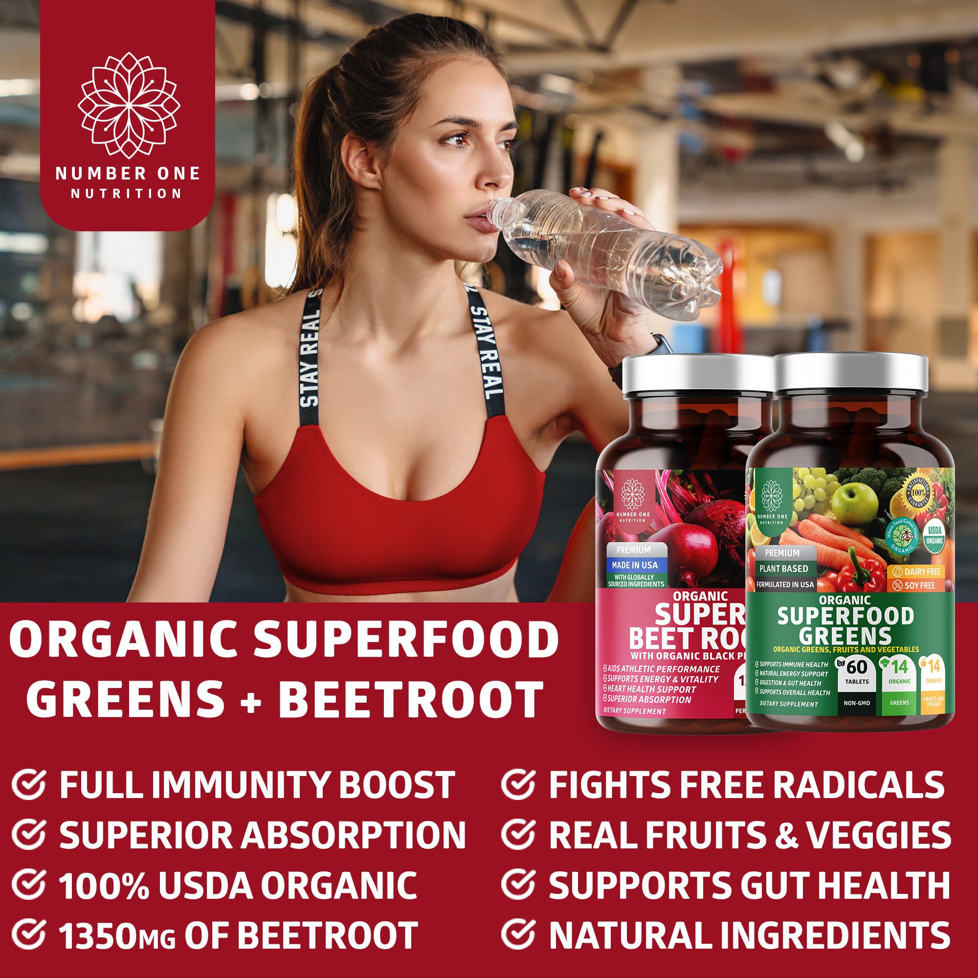 N1N Premium Organic Superfood Greens & Beet Root Tablets for Immunity - 120 Tablets