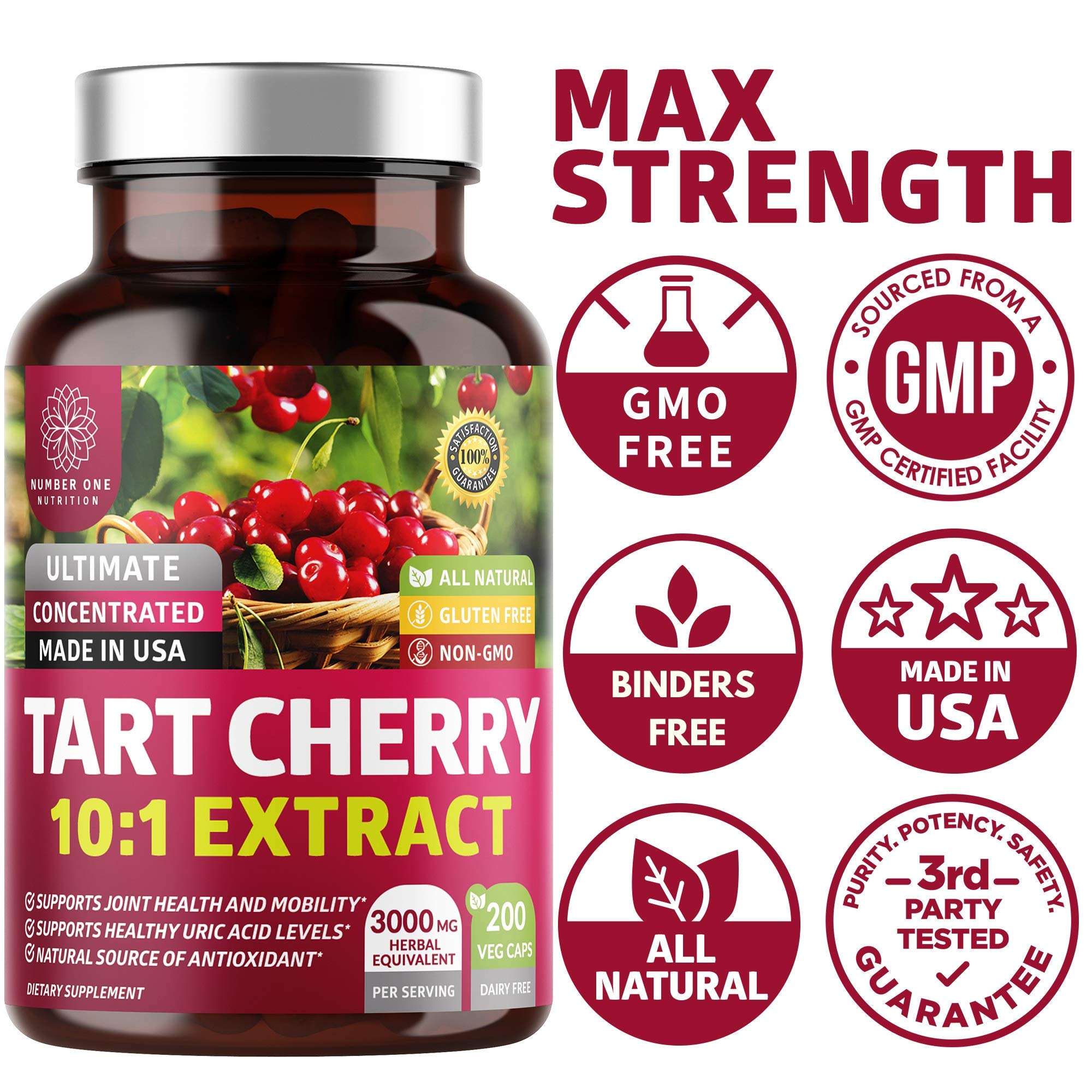 N1N Tart Cherry Extract Capsules – 200 Veg Caps (Pack of 2), 3000 mg