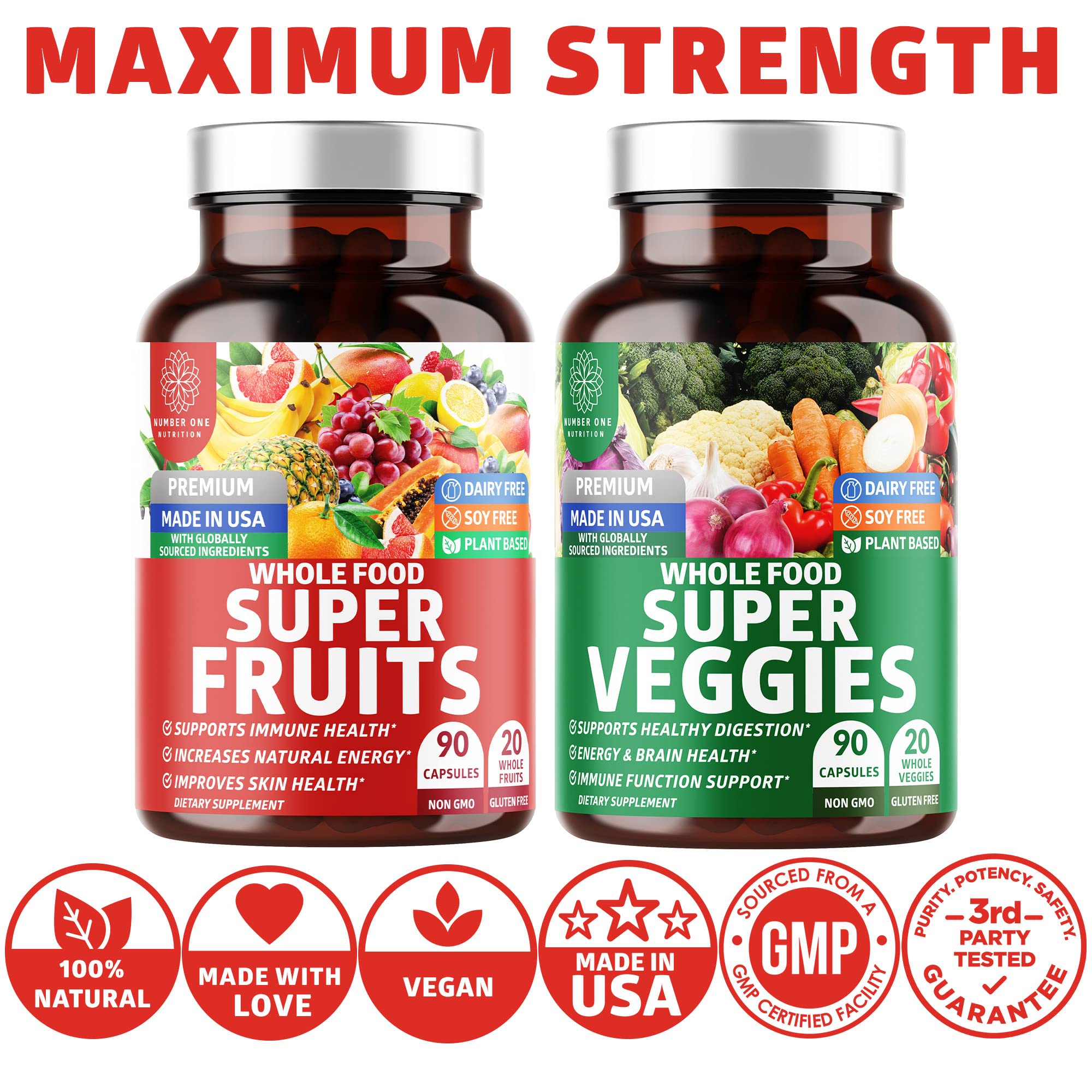 N1N Premium Super Fruits & Veggies Supplement – 180 Caps | Whole Food Nutrition