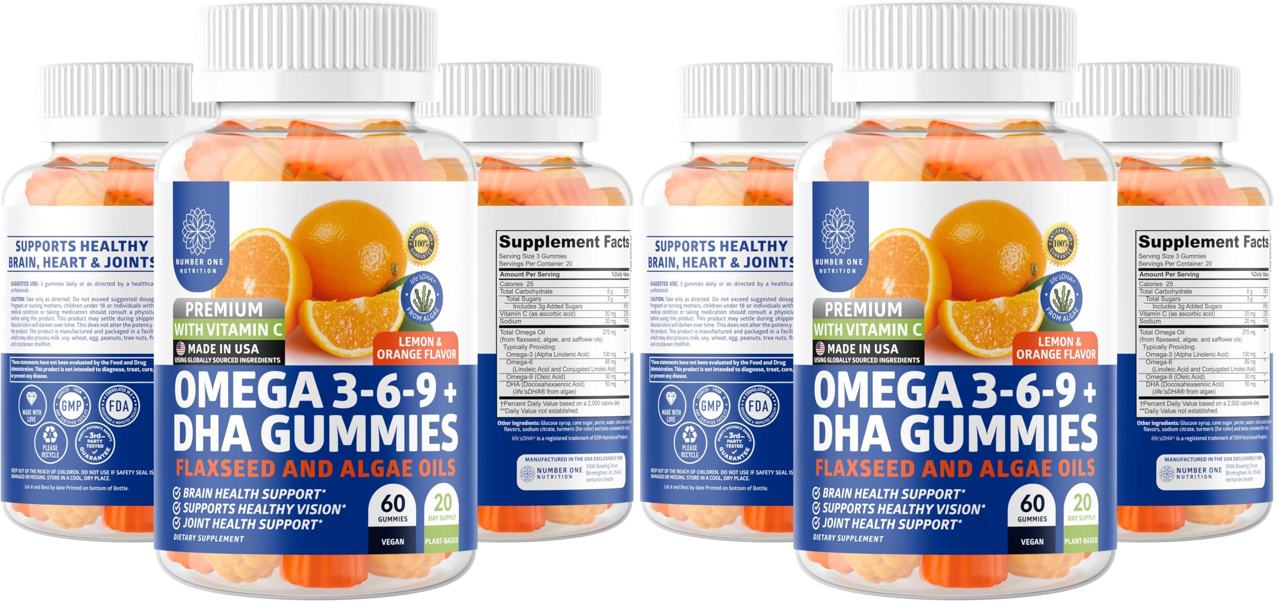 N1N Omega 3-6-9 + DHA Gummies (Vegan) – Brain & Immunity Support | Pack of 2