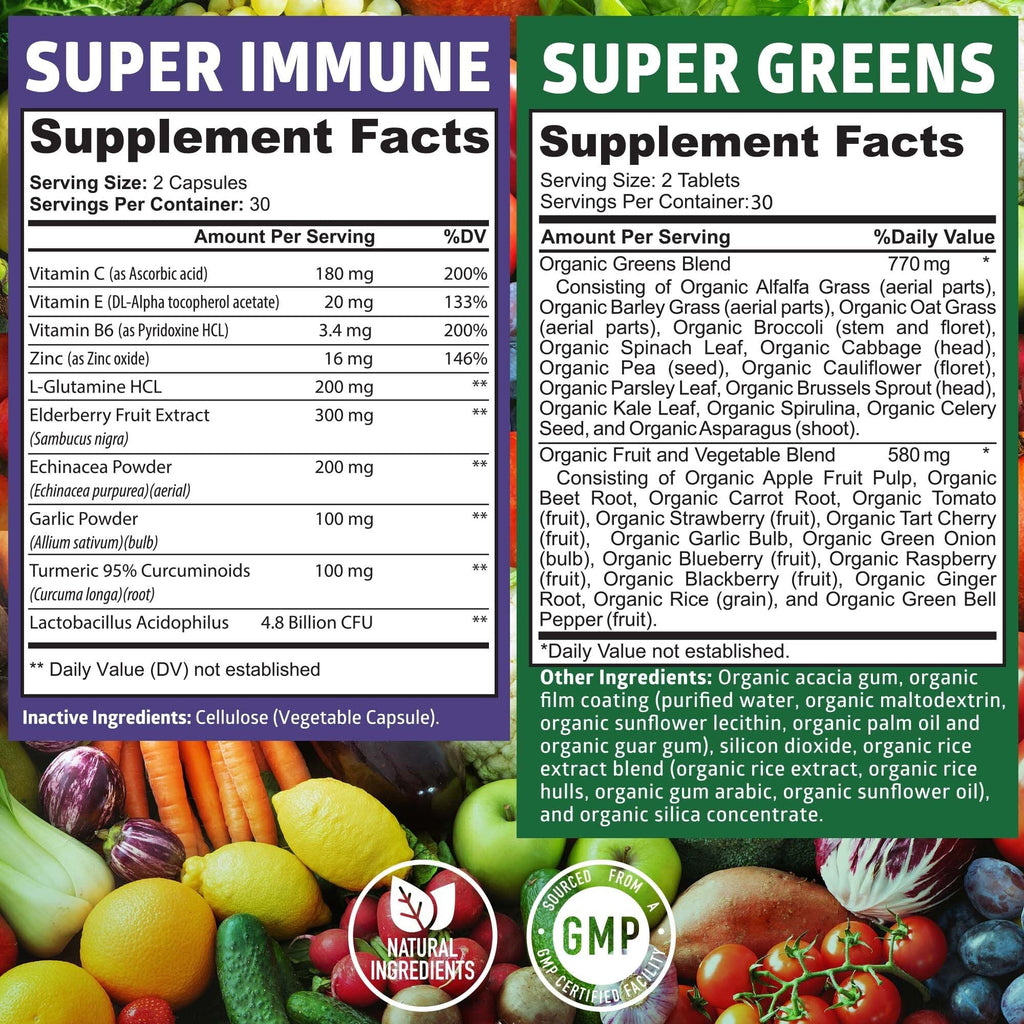 N1N Organic Super Greens + Immune Support | 38 Ingredients | 120 Caps