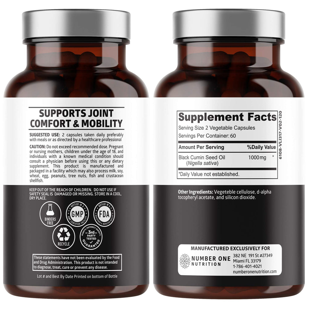 Number One Nutrition N1N Premium Black Seed Oil 1000 mg | Cold-Pressed Nigella Sativa | 120 Caps (Pack of 2)