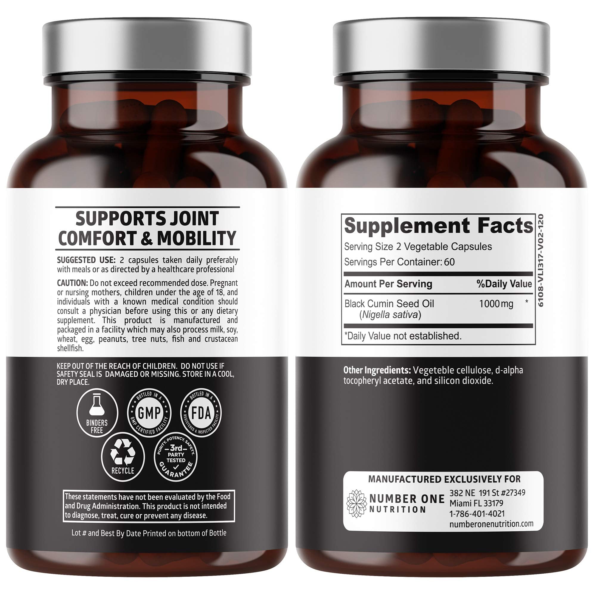 Number One Nutrition N1N Premium Black Seed Oil 1000 mg - Cold-Pressed