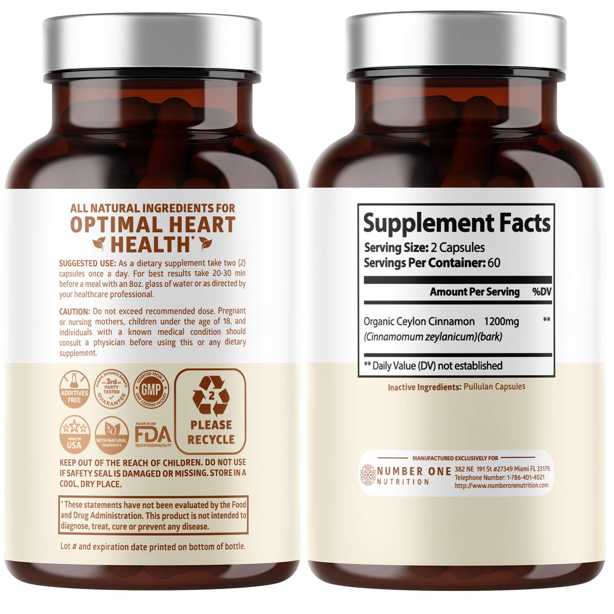 N1N Premium Ceylon Cinnamon 1200mg – 100% Organic Cinnamon Supplement | Supports Circulation, Brain & Joints | 120 Caps