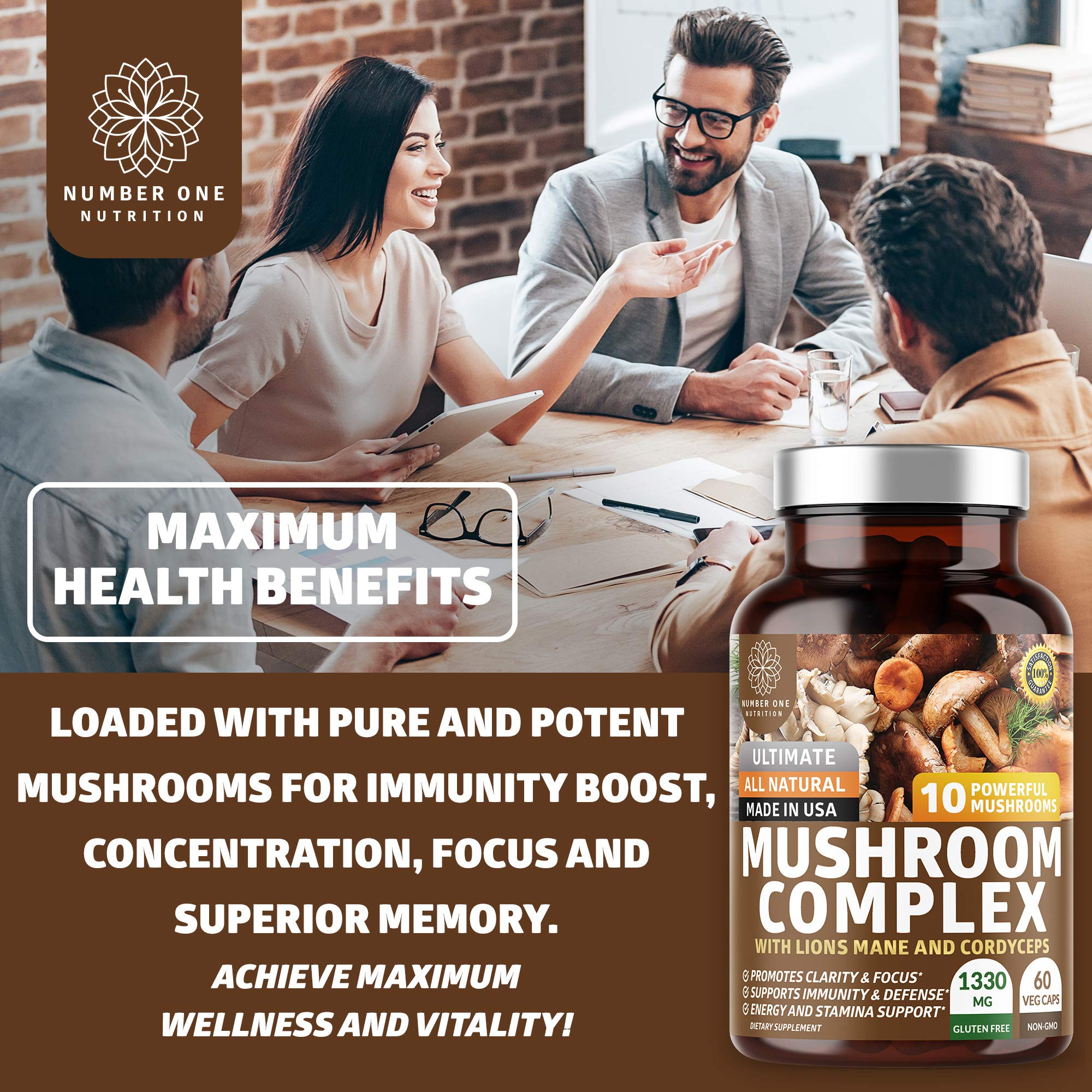 N1N Premium Mushroom Complex: 10x Powerful Mushrooms for Immunity, Brain & Energy - 60 Veg Caps (Pack of 2)