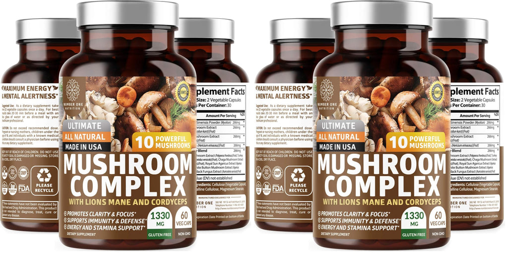 N1N Premium Mushroom Complex: 10x Powerful Mushrooms for Immunity, Brain & Energy - 60 Veg Caps (Pack of 2)