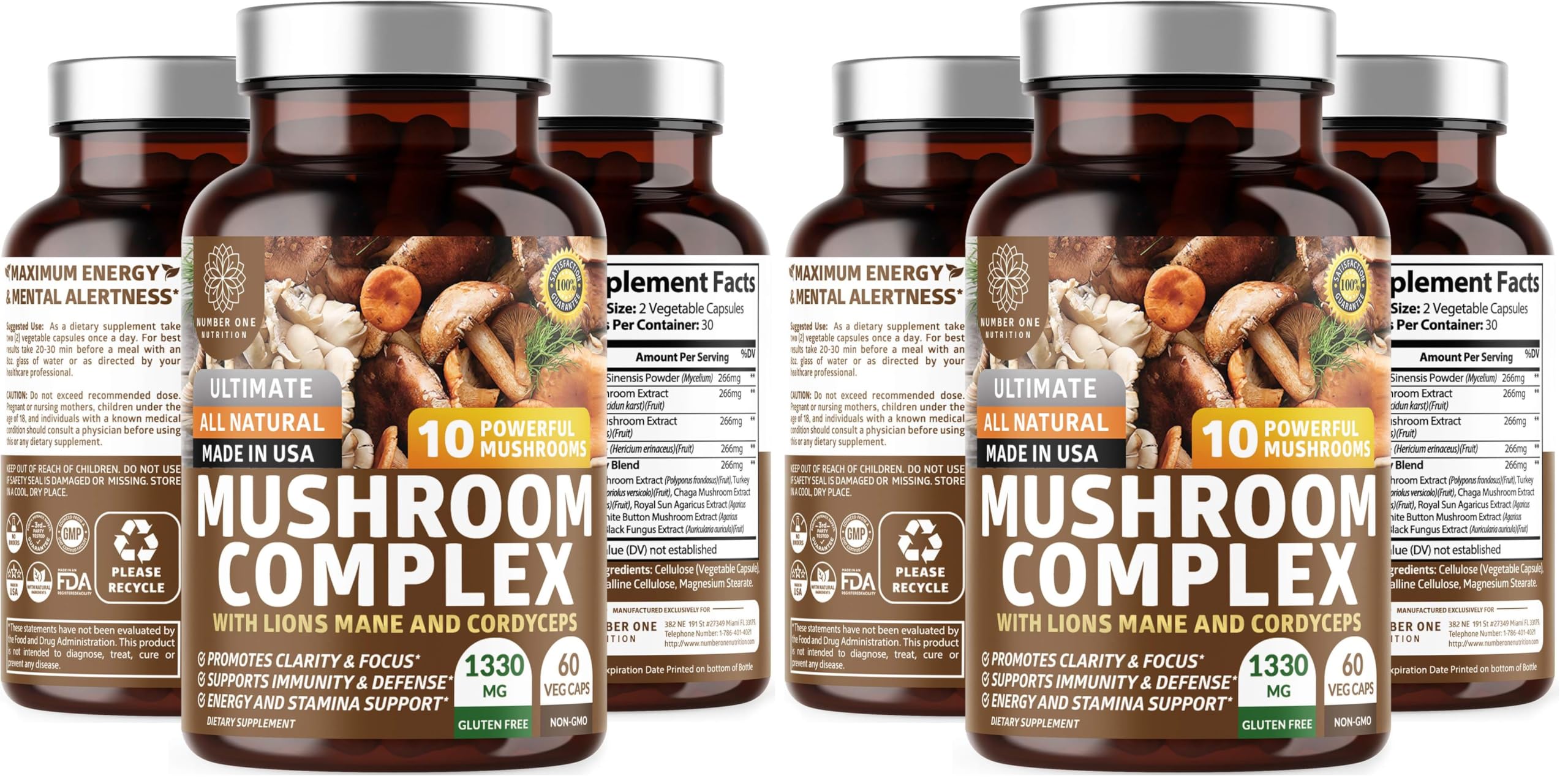 N1N Premium Mushroom Complex: 10x Powerful Mushrooms for Immunity, Brain & Energy - 60 Veg Caps (Pack of 2)