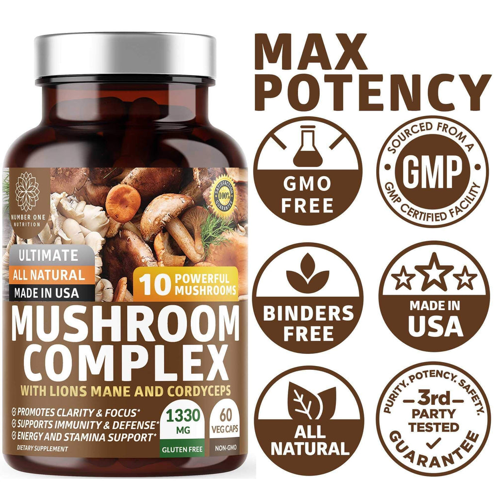 N1N Premium Mushroom Complex: 10x Powerful Mushrooms for Immunity, Brain & Energy - 60 Veg Caps (Pack of 2)