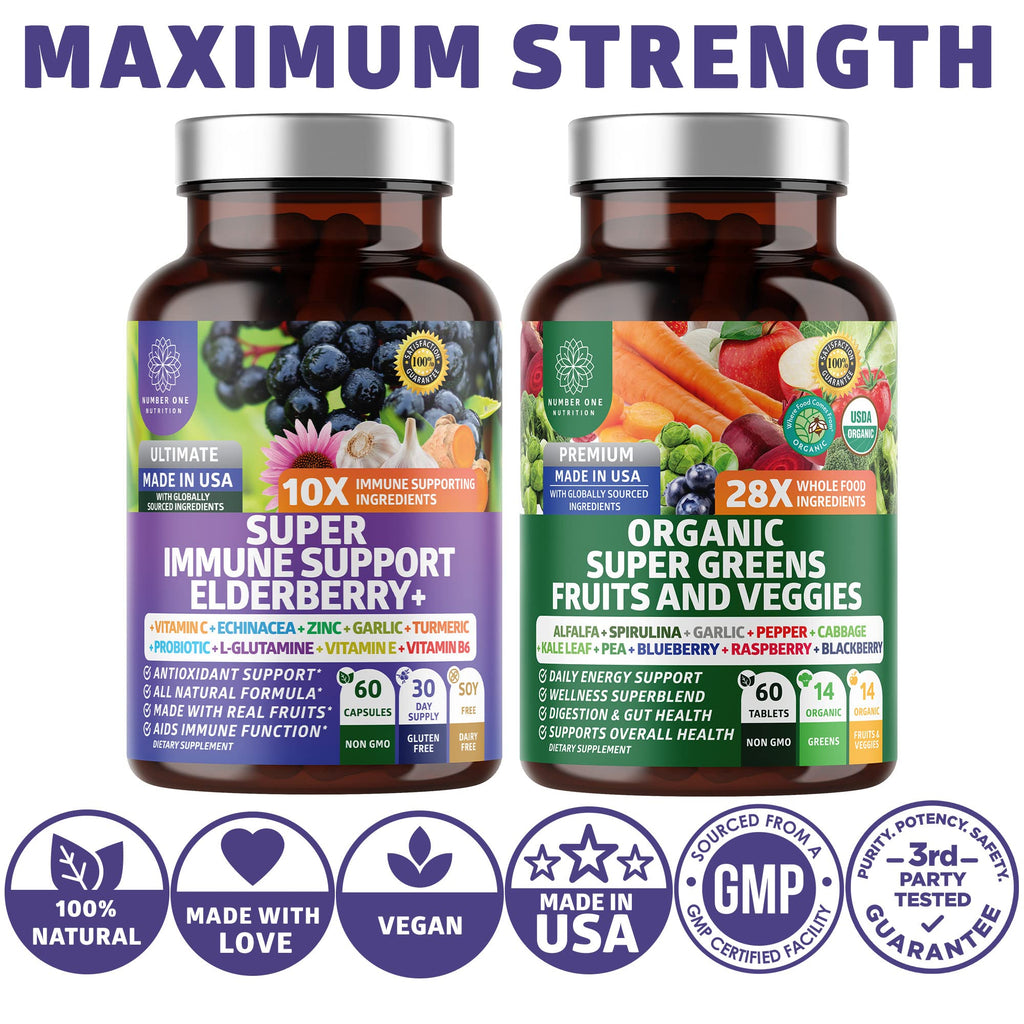 N1N Organic Super Greens + Immune Support | 38 Ingredients | 120 Caps