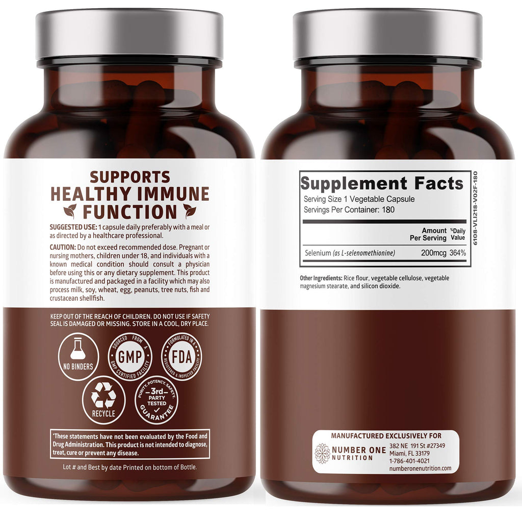 N1N Premium Pure Selenium 200MCG Max Absorption – Immunity & Prostate Support, 180 Veg Caps