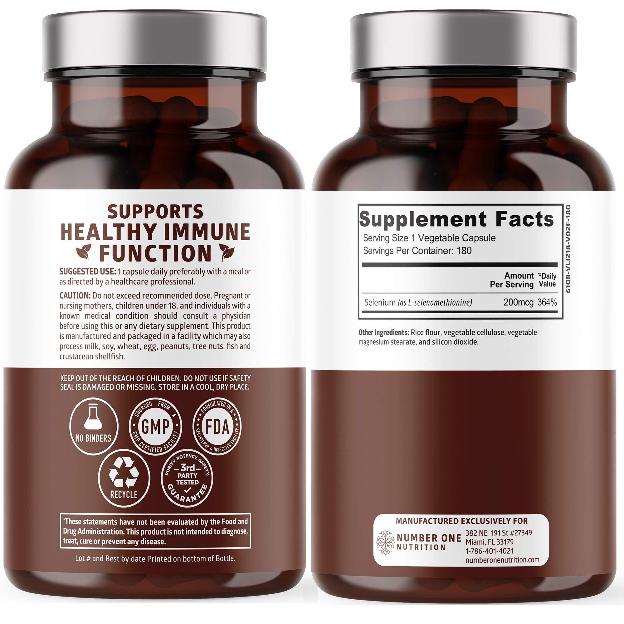 N1N Premium Pure Selenium 200MCG Max Absorption – Immunity & Prostate Support, 180 Veg Caps