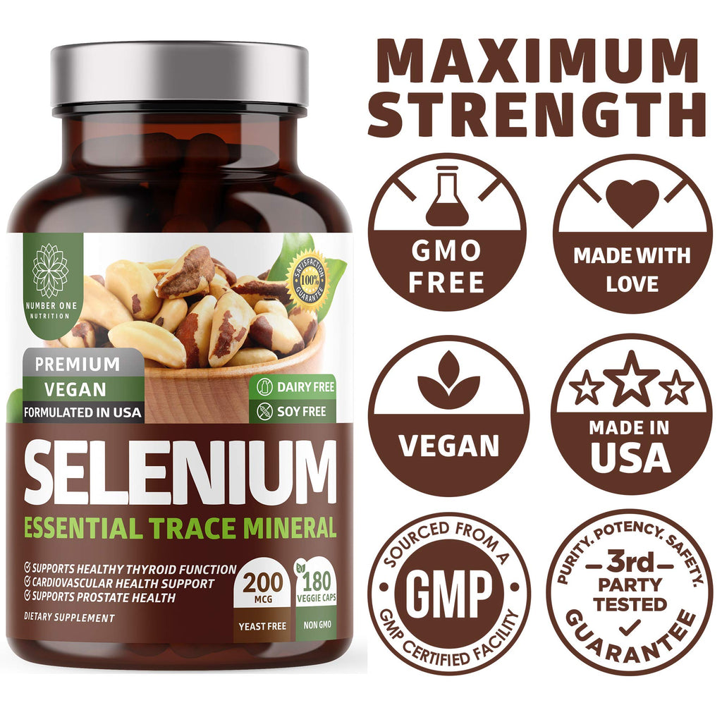 N1N Premium Pure Selenium 200MCG Max Absorption – Immunity & Prostate Support, 180 Veg Caps