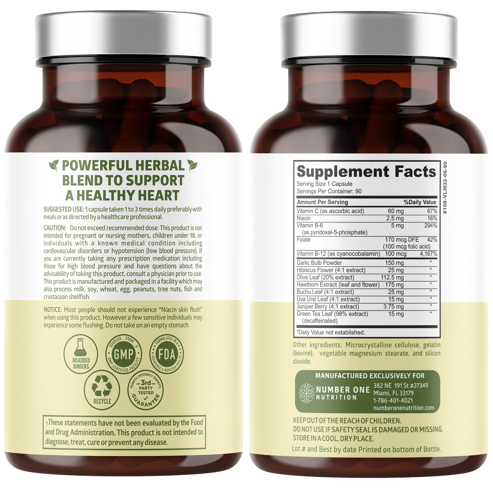N1N Premium Blood Pressure Support with Hawthorn & Hibiscus, 90 Caps