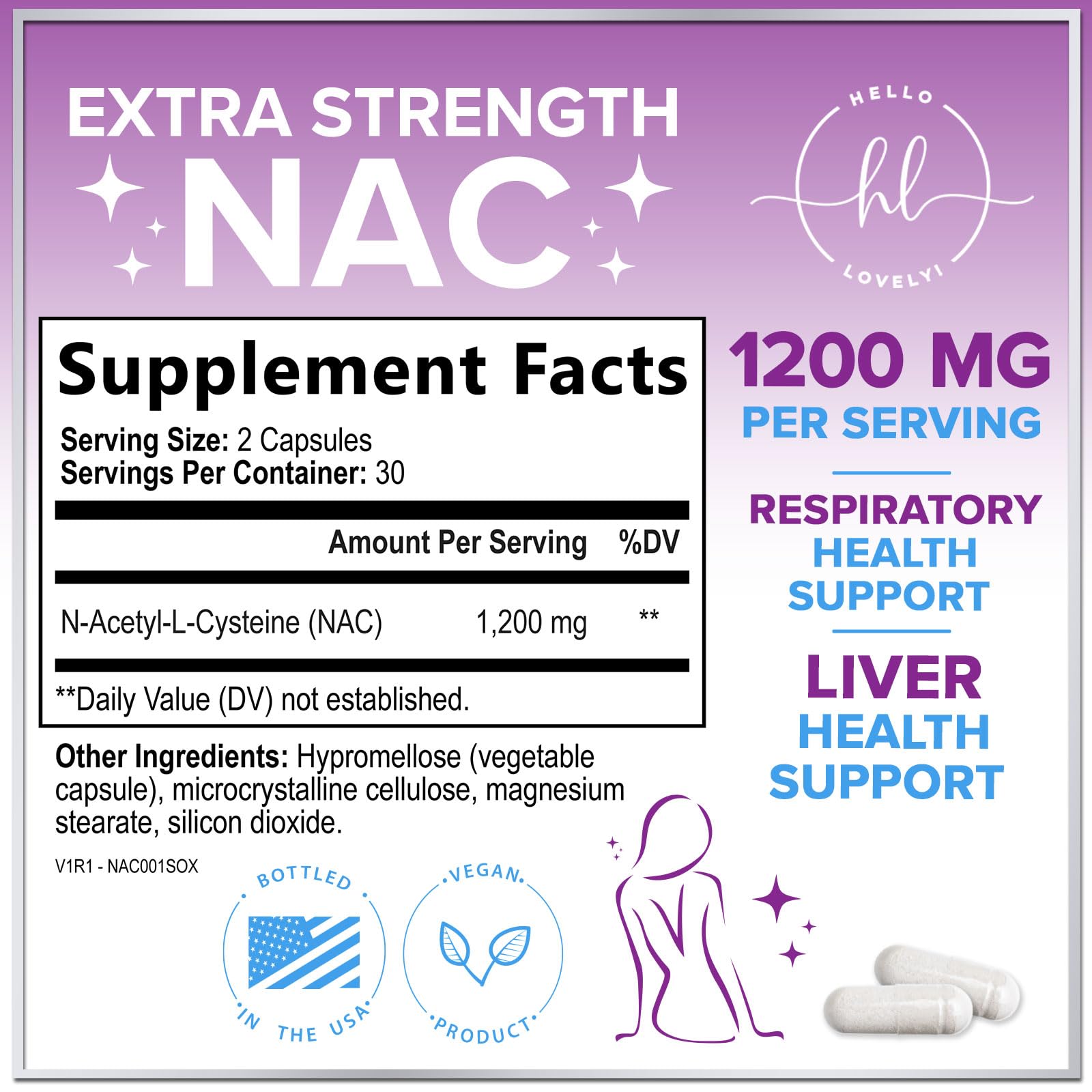 NAC 1200mg Supplement – Immune Support, Antioxidants, Liver & Lung Health | Made in USA, Vegan, Non-GMO, Gluten-Free | 60 Capsules